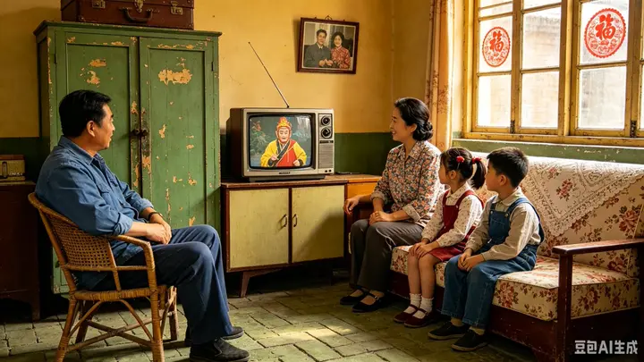 1980s Chinese Family Watching TV example