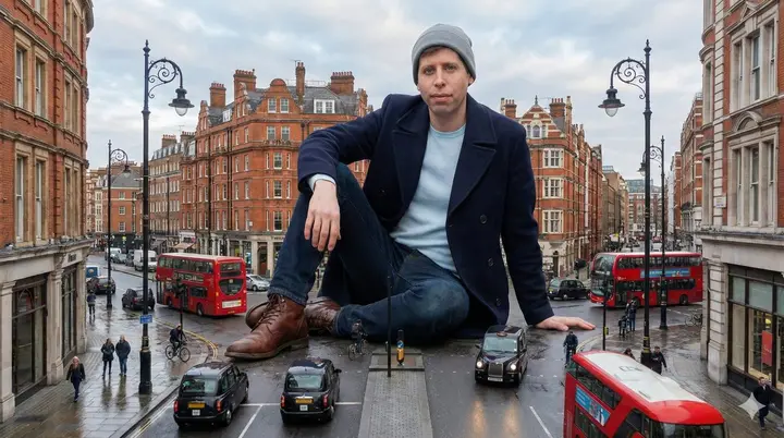 Colossal Man Sitting on a London Street Vikas edit example