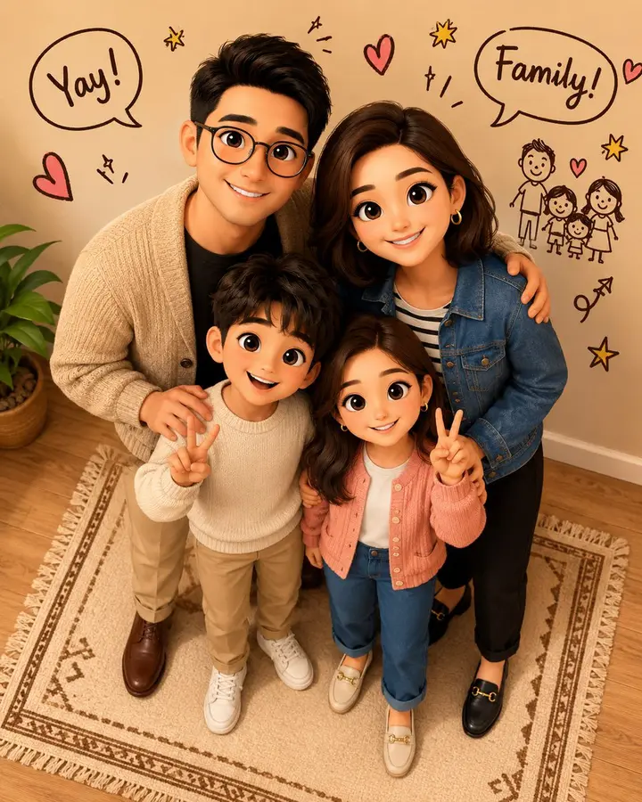 Stylized 3D Animated Family Portrait Vikas edit example
